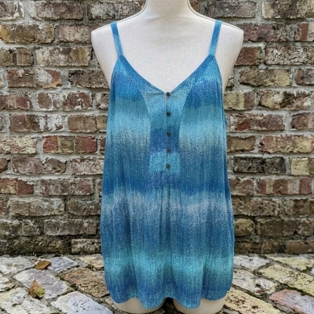 Sonoma Flowy Cami Tank Top Blue Abstract Henley Sleeveless Summer Boho XL